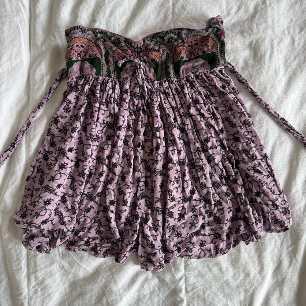 Free People Purple Printed Tie Back Romper